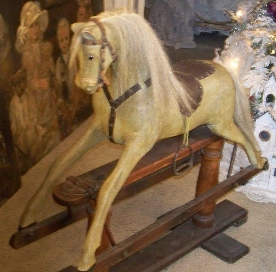 Antique 1800's Ayers Wooden Dapple Grey Hobby Horse
